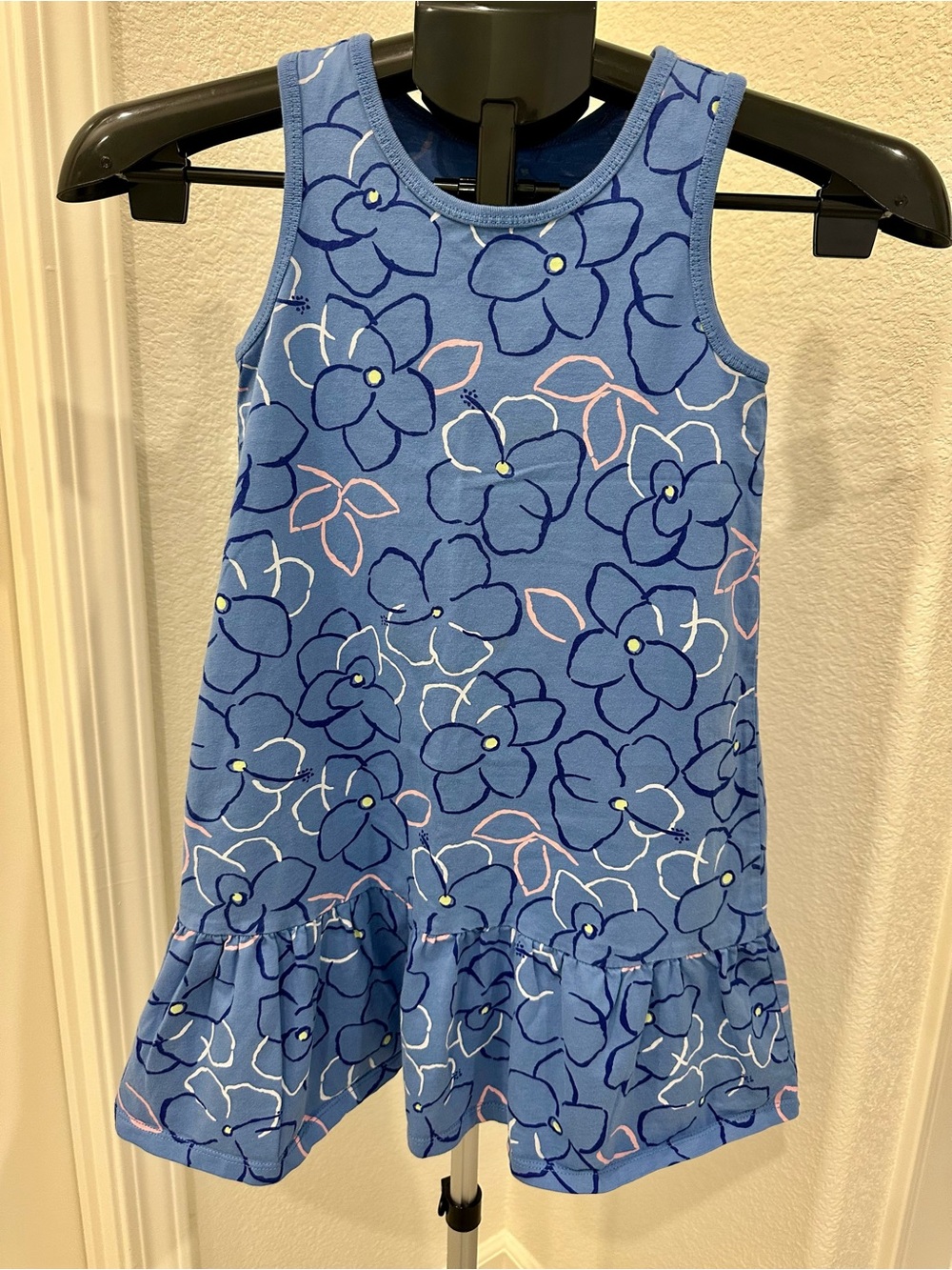 EUC Girls Tea Collection Drop Hem Blue Floral Dress size 7